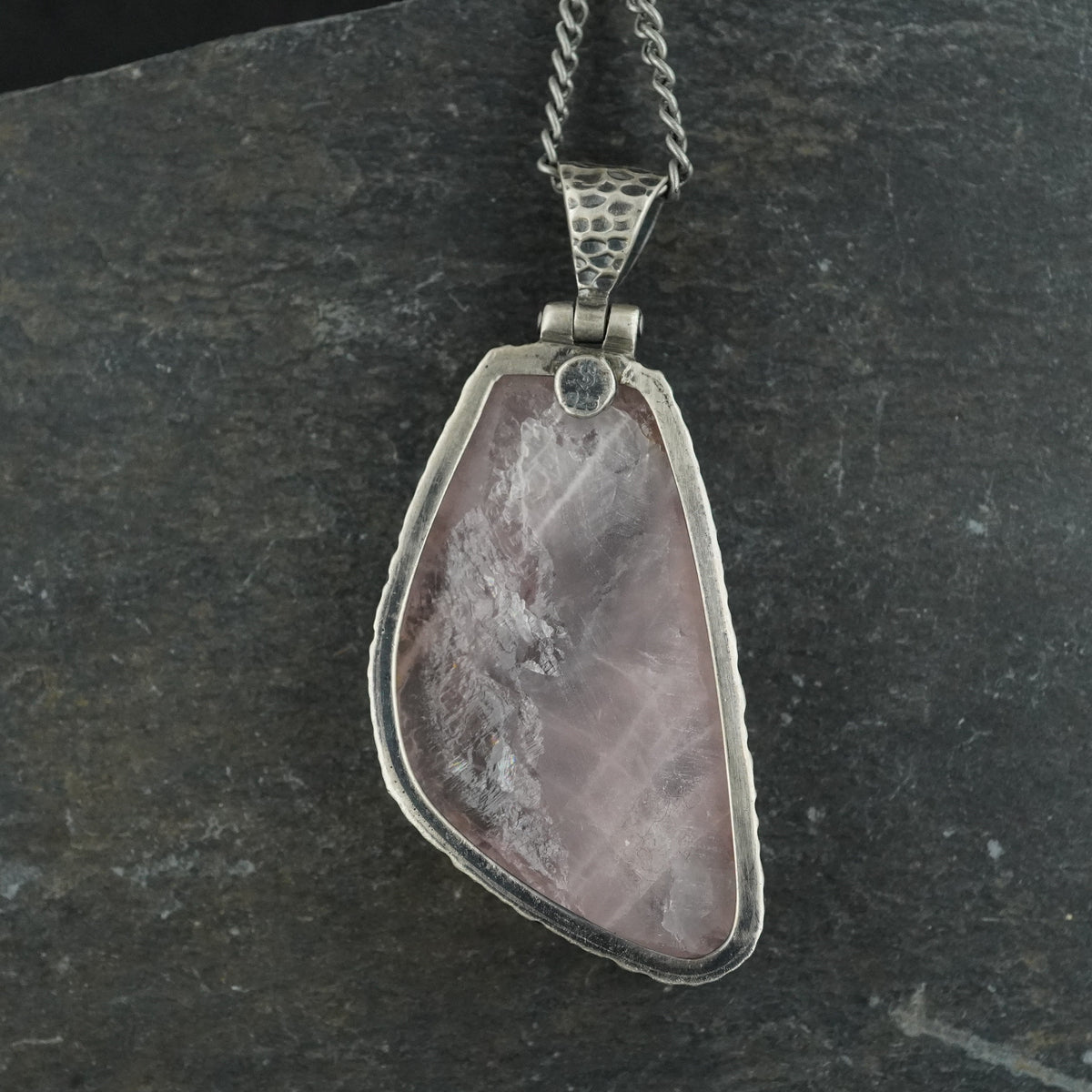 Rose Quartz Hammered Sterling Silver Pendant