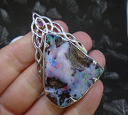 Boulder Opal  & Rose Sapphire Sterling Silver Celtic Pendant