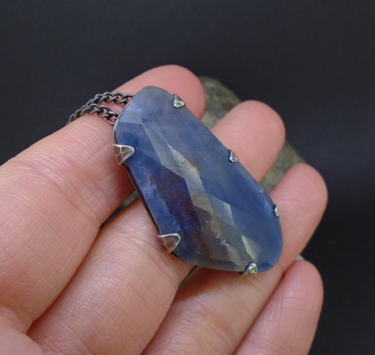 Natural Fancy Sapphire Sterling Silver Pendant