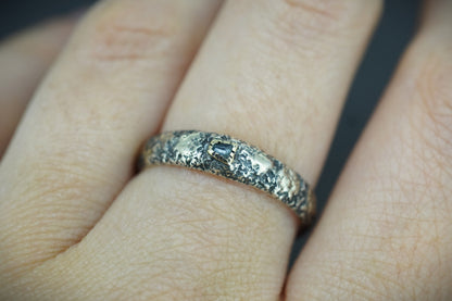 Scottish Sapphire Textured Ring with Sterling Silver & Scottish Gold