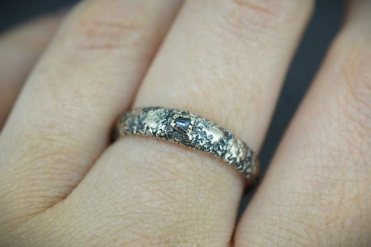 Scottish Sapphire Textured Ring with Sterling Silver & Scottish Gold