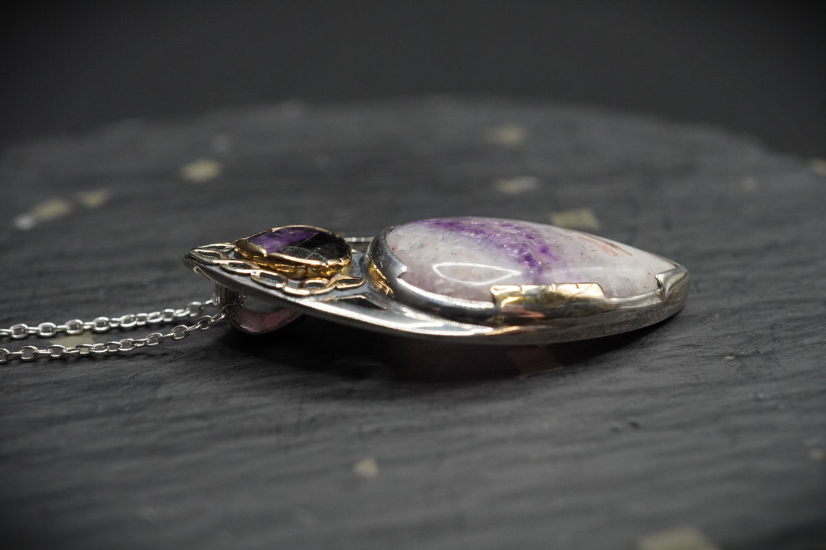 Vein Cornish Amethyst Pendant with 18ct Gold & Sterling Silver