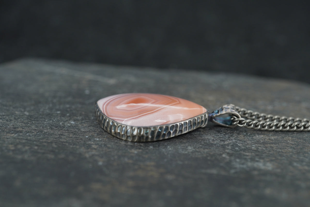 Scottish Agate Sterling Silver Hammered Pendant