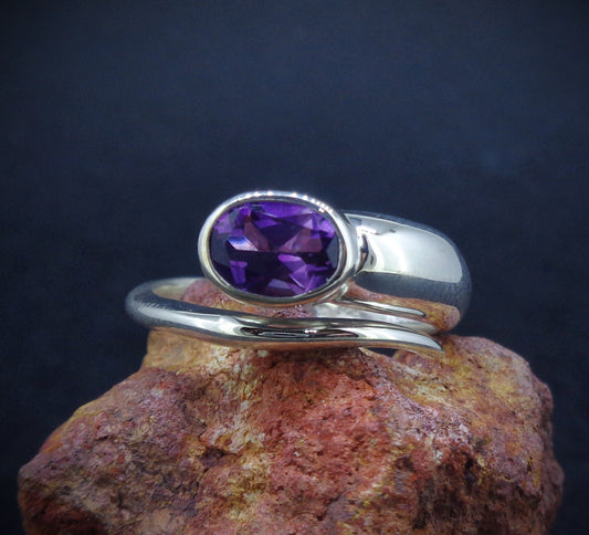 Amethyst Sterling Silver Snake Ring
