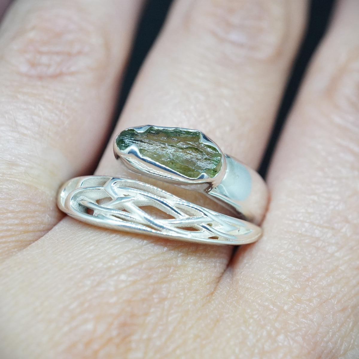 Moldavite Sterling Silver Celtic  Ring
