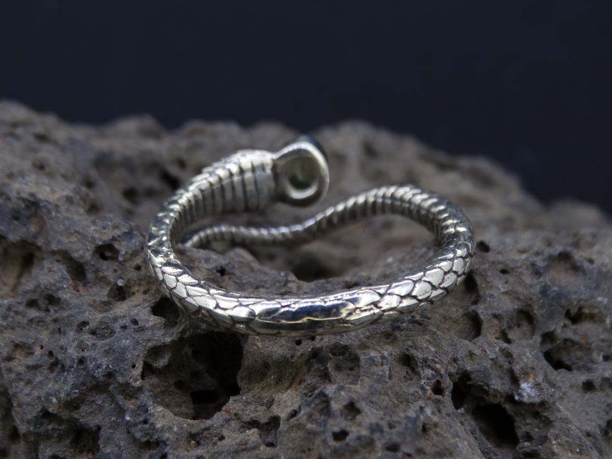 Faceted Moldavite Sterling Silver Snake Ring