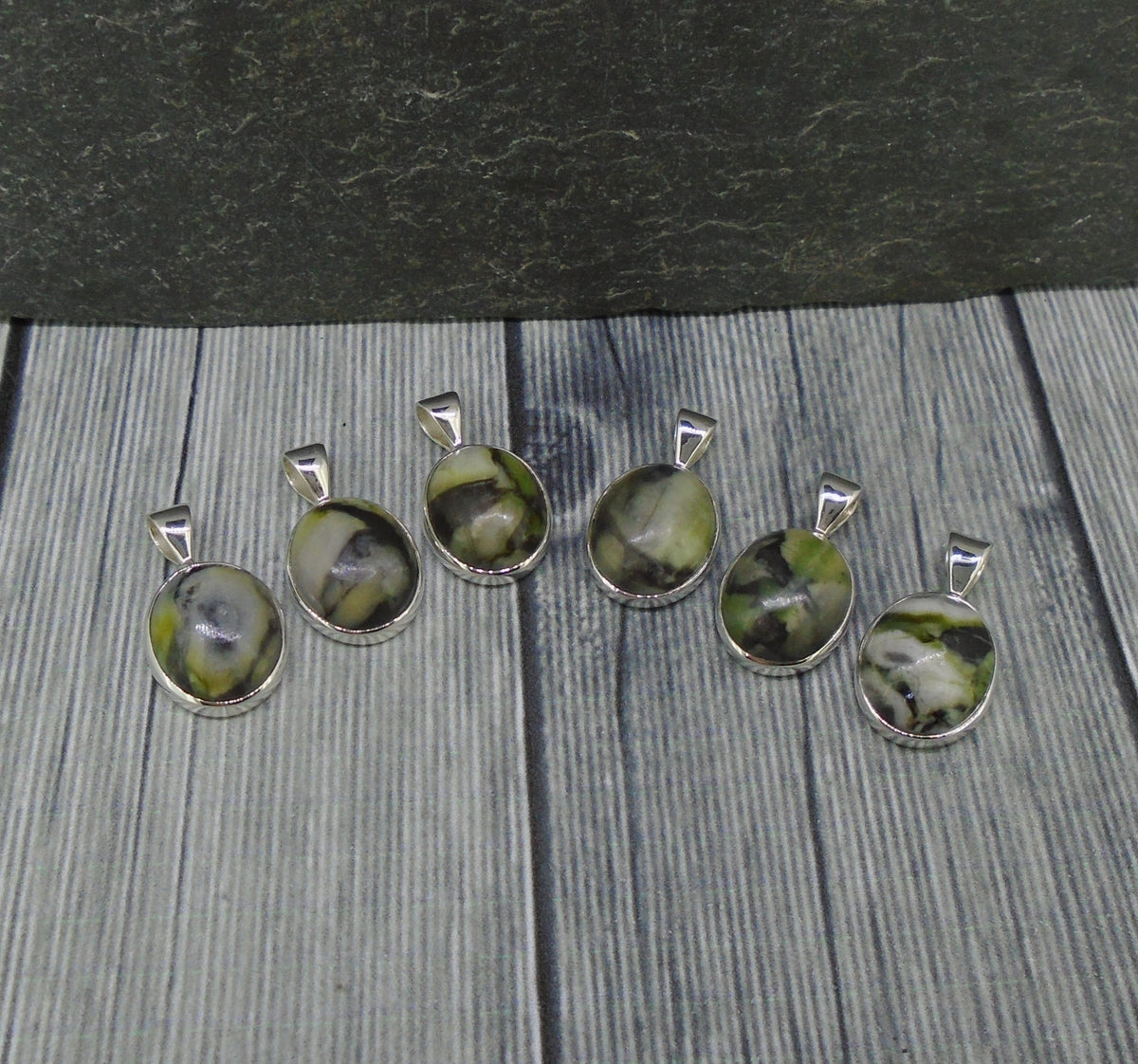 Dainty Skye Marble Sterling Silver Oval Pendant