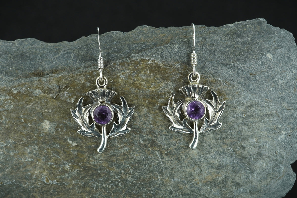 Amethyst Thistle Sterling Silver Drop Earrings