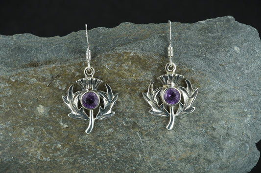 Amethyst Thistle Sterling Silver Drop Earrings