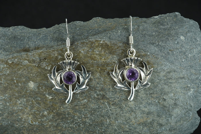 Amethyst Thistle Sterling Silver Drop Earrings