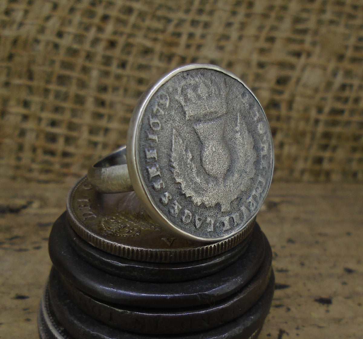 Bawbee Coin Antique Sterling Silver Ring