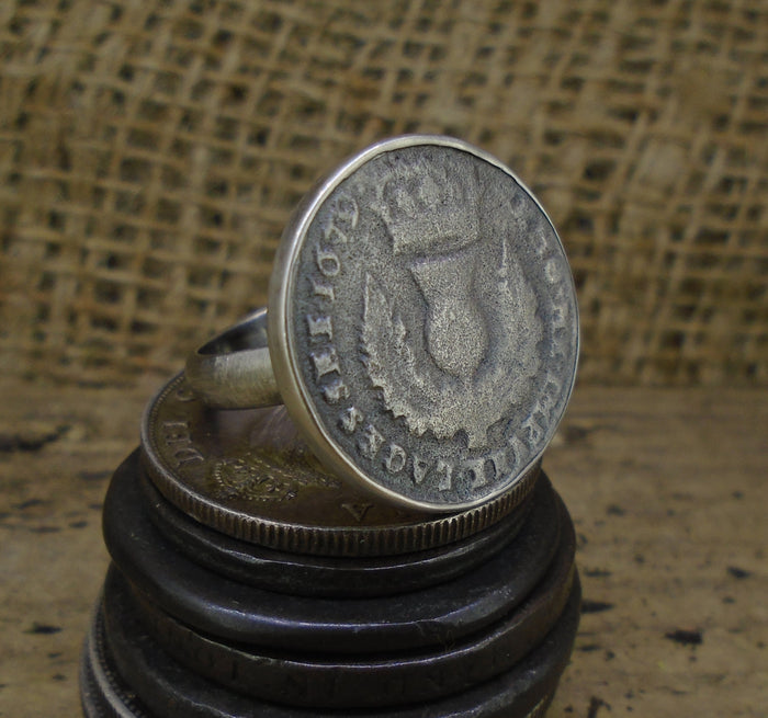 Bawbee Coin Antique Sterling Silver Ring