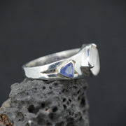 Scottish Chalcedony & Sapphire Sterling Silver Ring