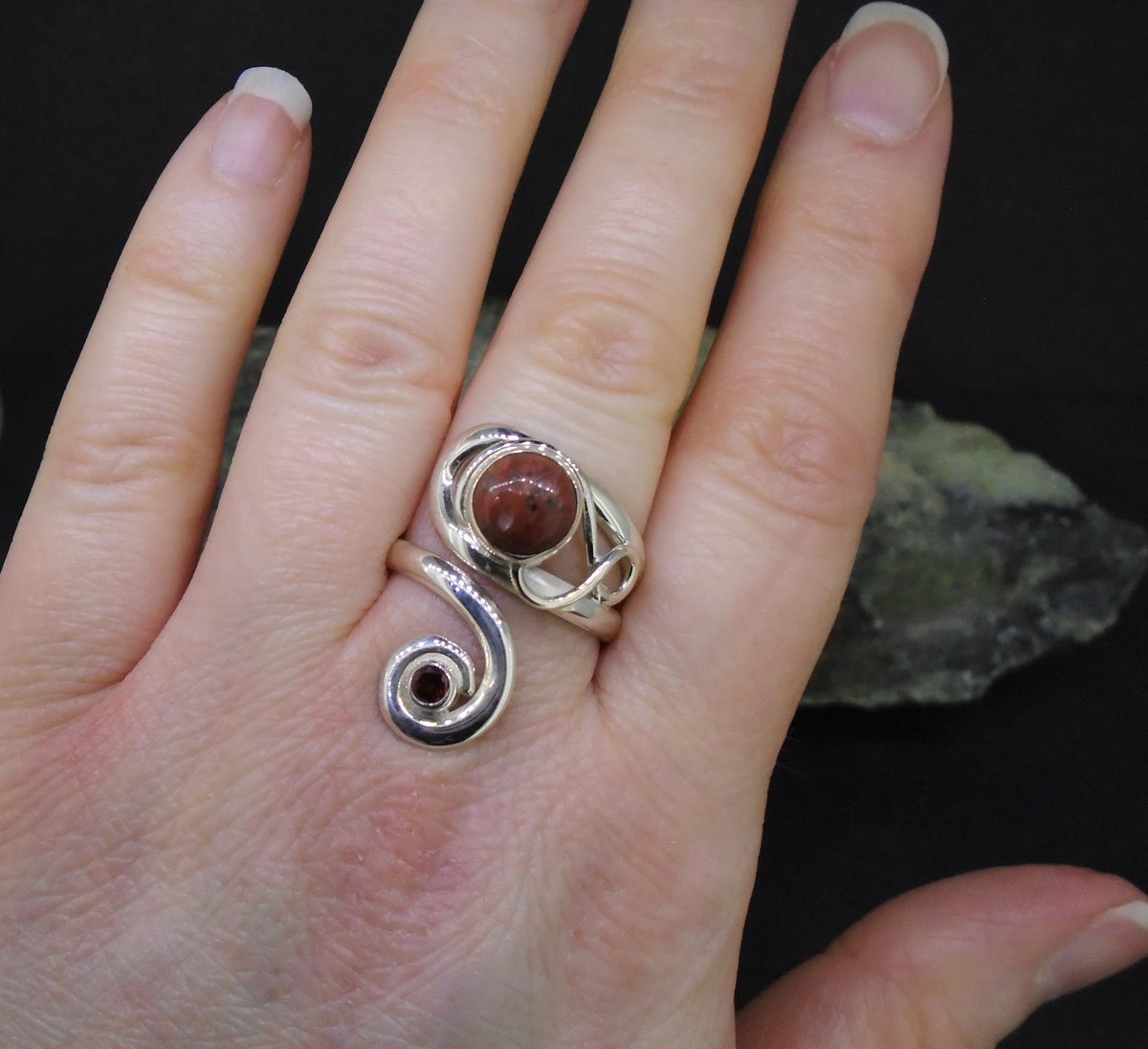 Lewisian & Garnet Celtic Twist Sterling Silver Ring