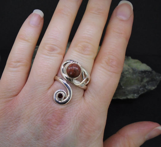Lewisian & Garnet Celtic Twist Sterling Silver Ring