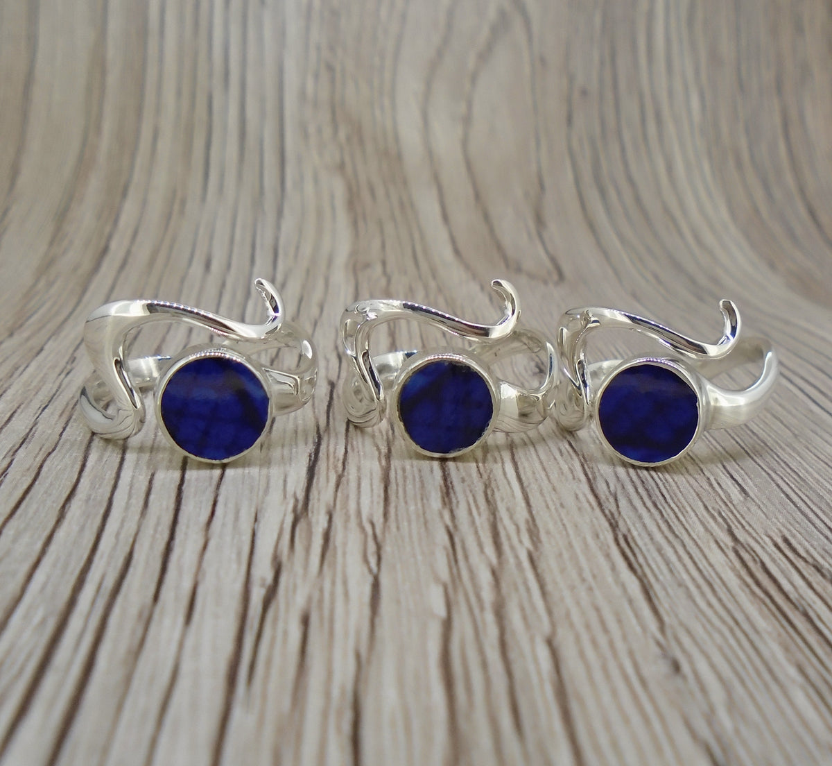 Old Willow Flow Blue Sterling Silver Adjustable Wave Ring