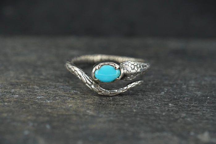 Sleeping Beauty Turquoise Sterling Silver Serpent Ring