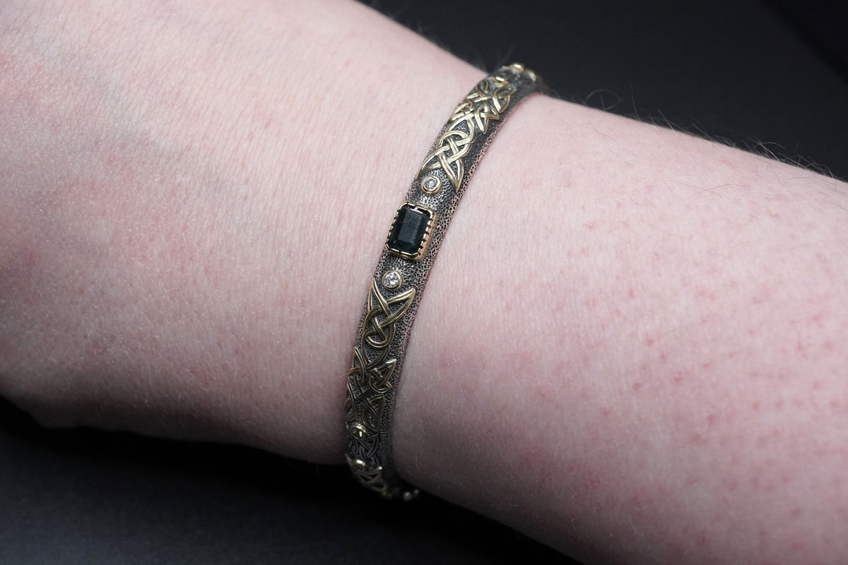 Scottish Sapphire & Diamonds with Scottish Gold, Sterling Silver Bracelet