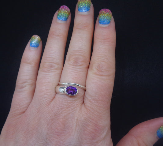 Amethyst Sterling Silver Snake Ring