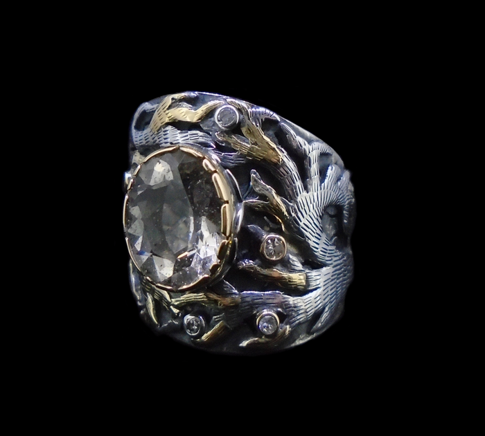 'Freumhan' Perthshire Smoky Quartz & Diamond Scottish Gold & Silver Ring