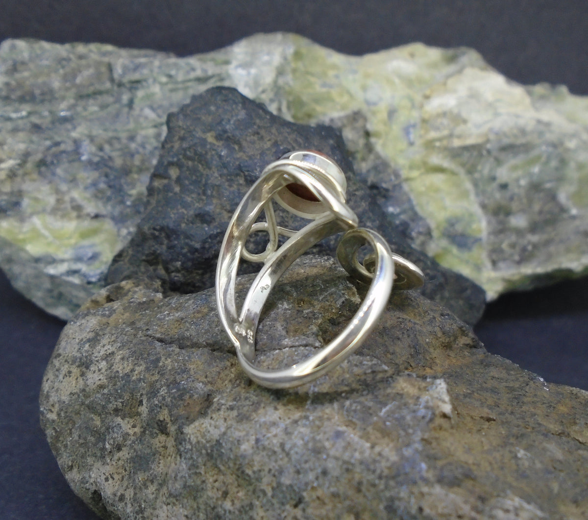 Lewisian & Garnet Celtic Twist Sterling Silver Ring