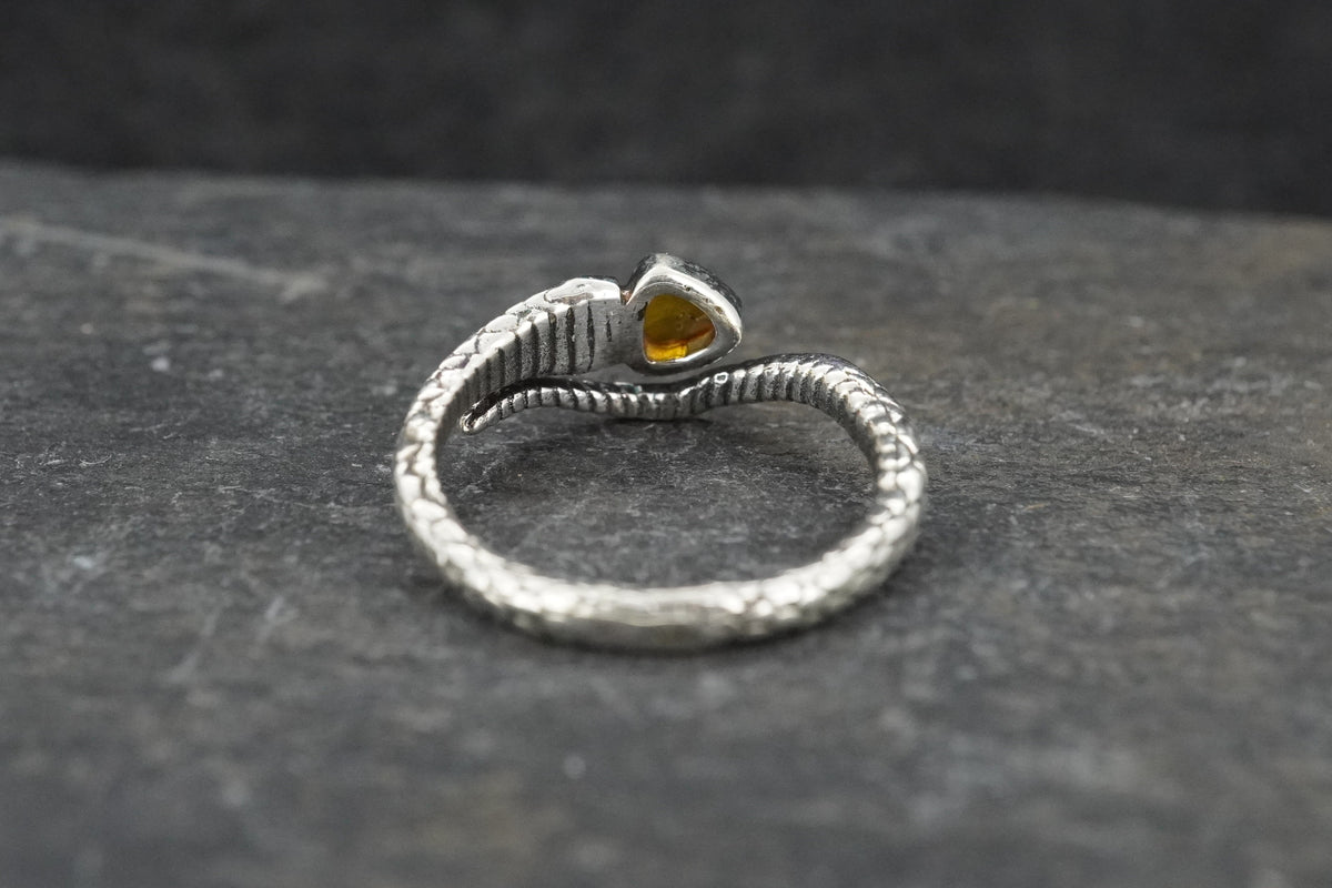 Amber Sterling Silver Serpent Ring