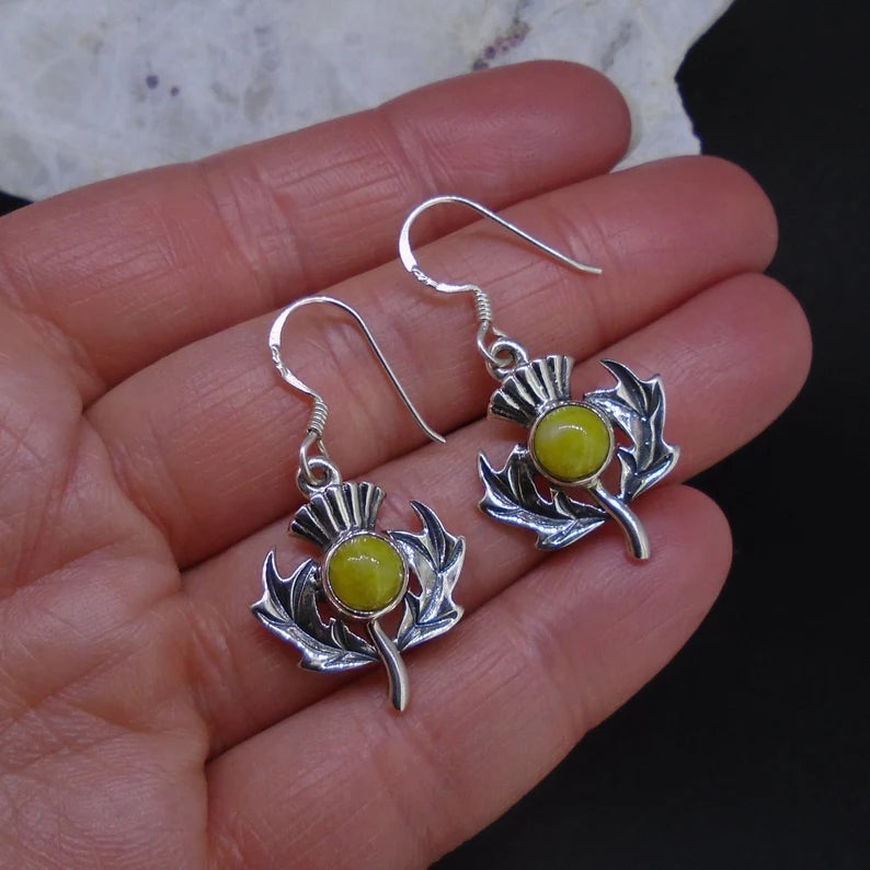 Highland Marble Scottish Thistle Sterling Silver Earrings