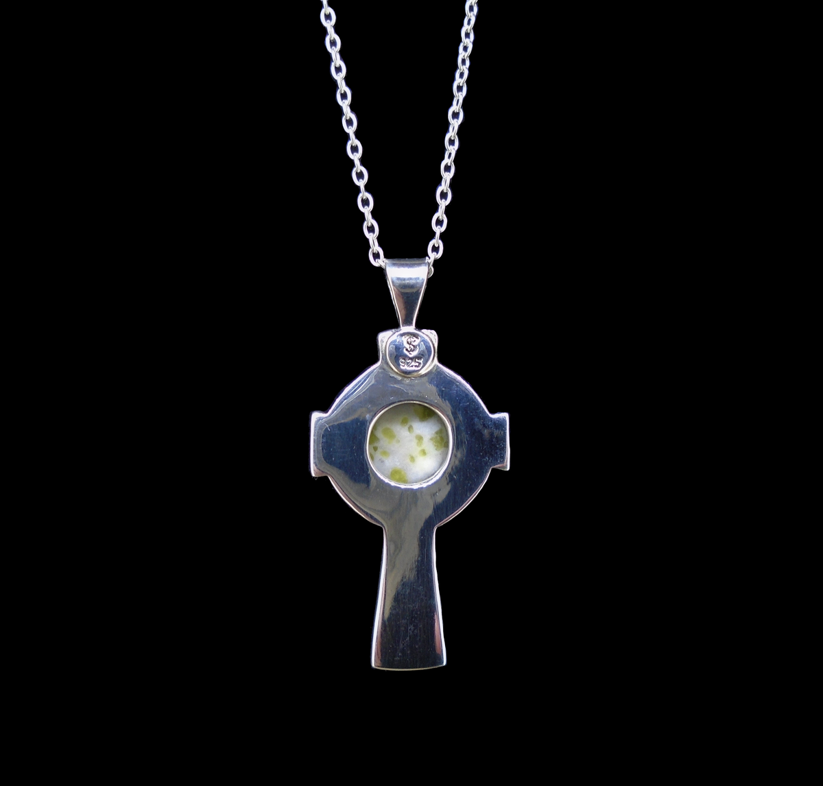 Iona Marble Celtic Cross Sterling Silver Pendant