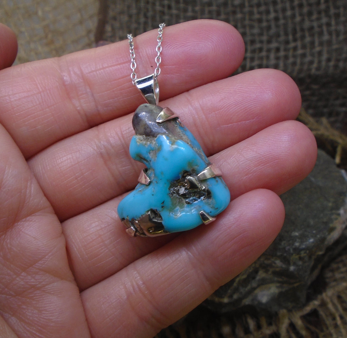 Campitos Natural Turquoise & Pyrite Nugget Sterling Silver Pendant