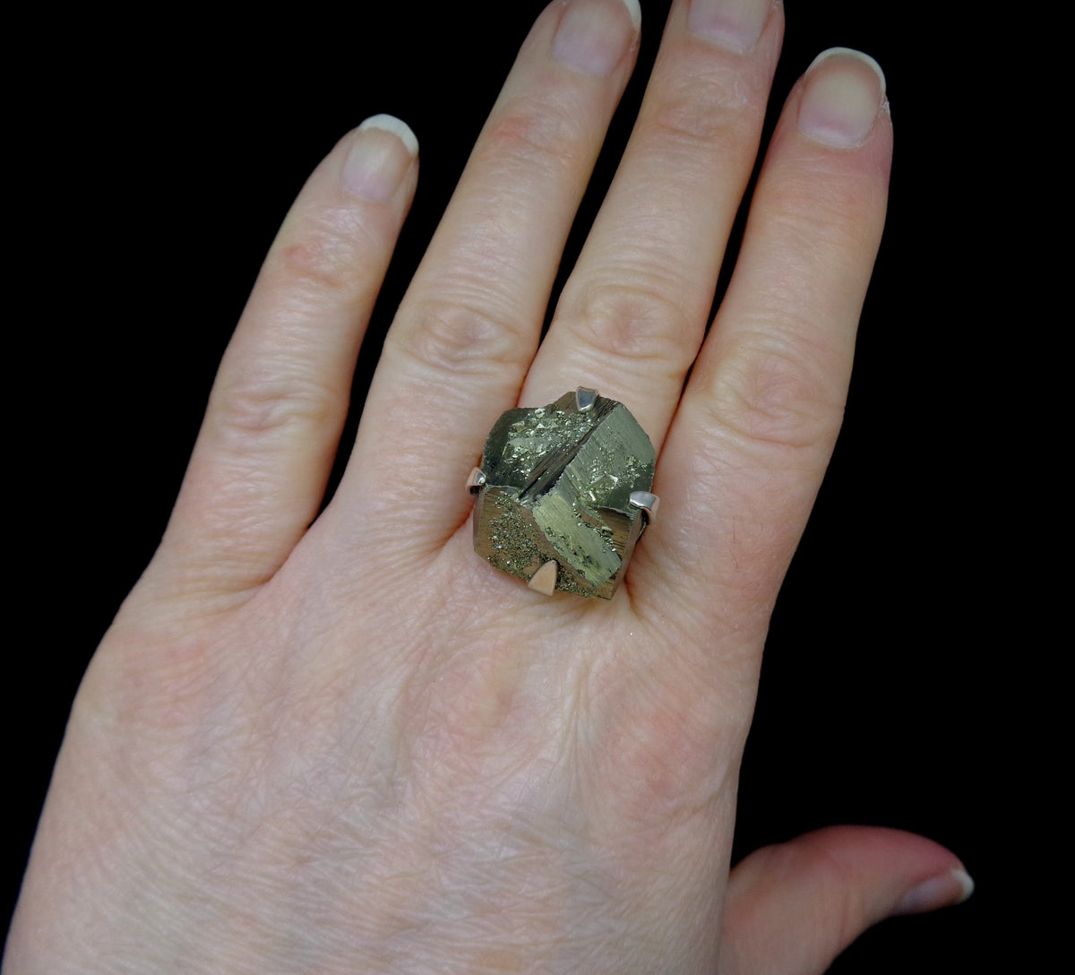 Glittering Iron Pyrite Sterling Silver Ring