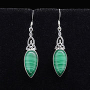 Malachite Celtic Sterling Silver Drop Earrings