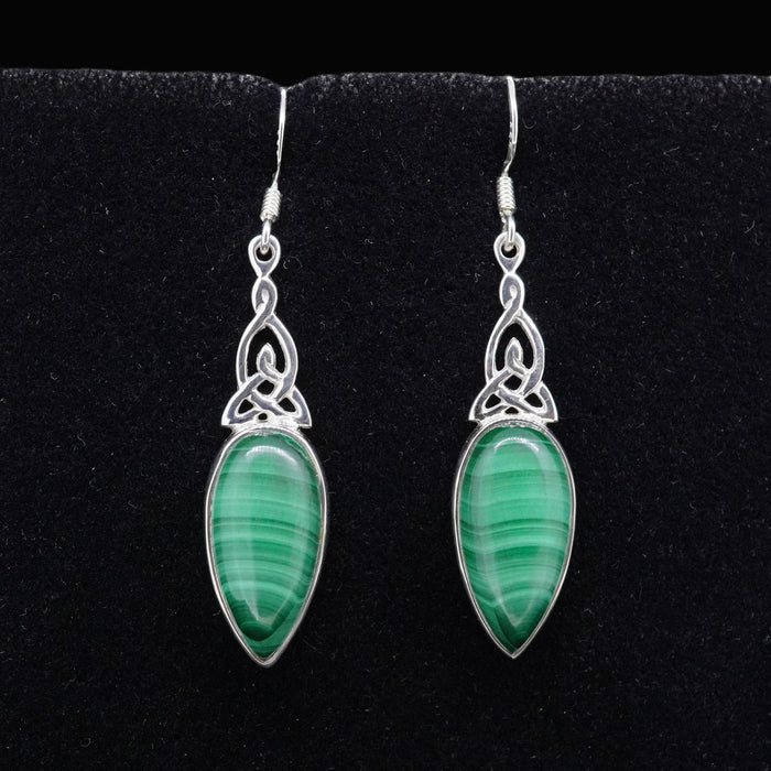 Malachite Celtic Sterling Silver Drop Earrings