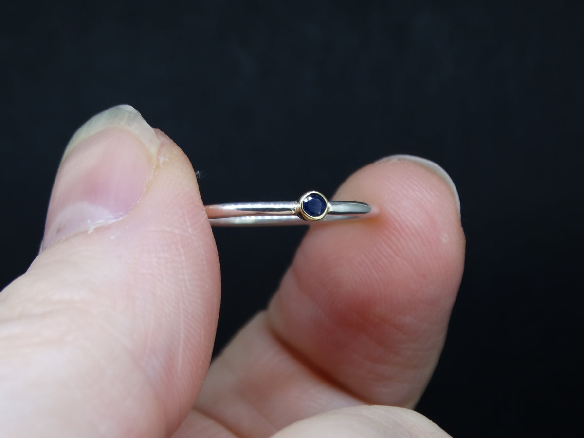 Delicate Scottish Sapphire with Scottish Gold, Sterling Silver Ring