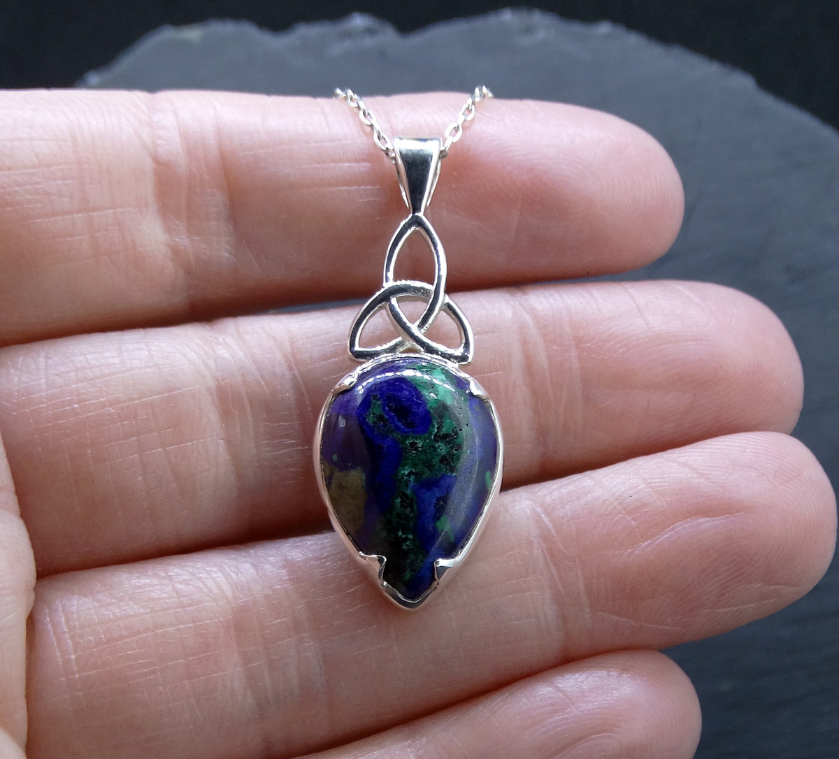 Azurite Malachite Sterling Silver Celtic Pendant