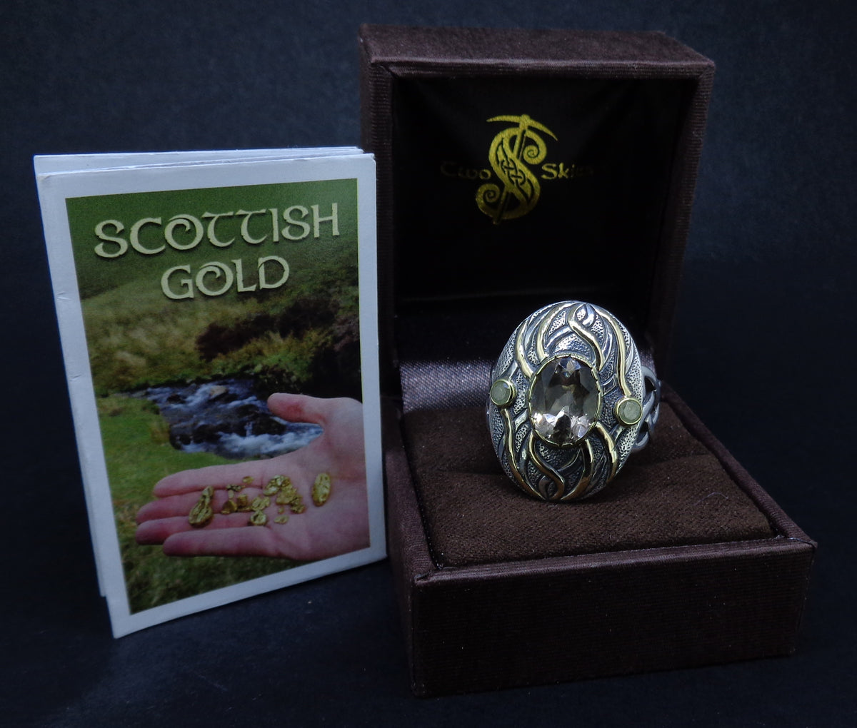 'Tatha' Perthshire Smoky Quartz & Misty Diamond, Scottish Gold & Silver Ring