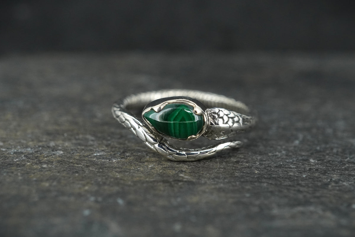 Malachite Sterling Silver Adjustable Serpent Ring