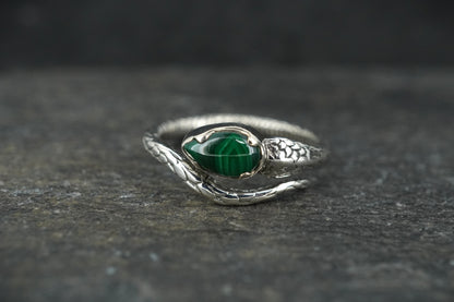 Malachite Sterling Silver Adjustable Serpent Ring
