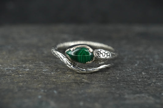 Malachite Sterling Silver Adjustable Serpent Ring