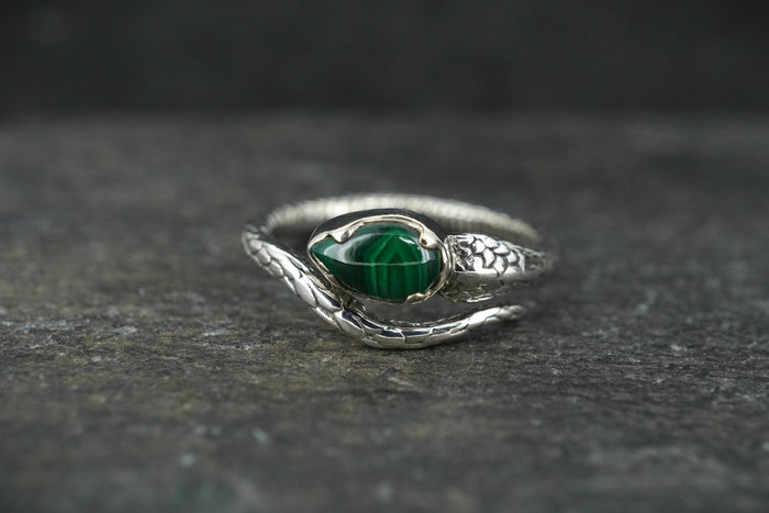 Malachite Sterling Silver Adjustable Serpent Ring
