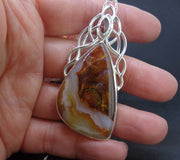 Arizona Fire Agate & Garnet Sterling Silver Celtic Pendant