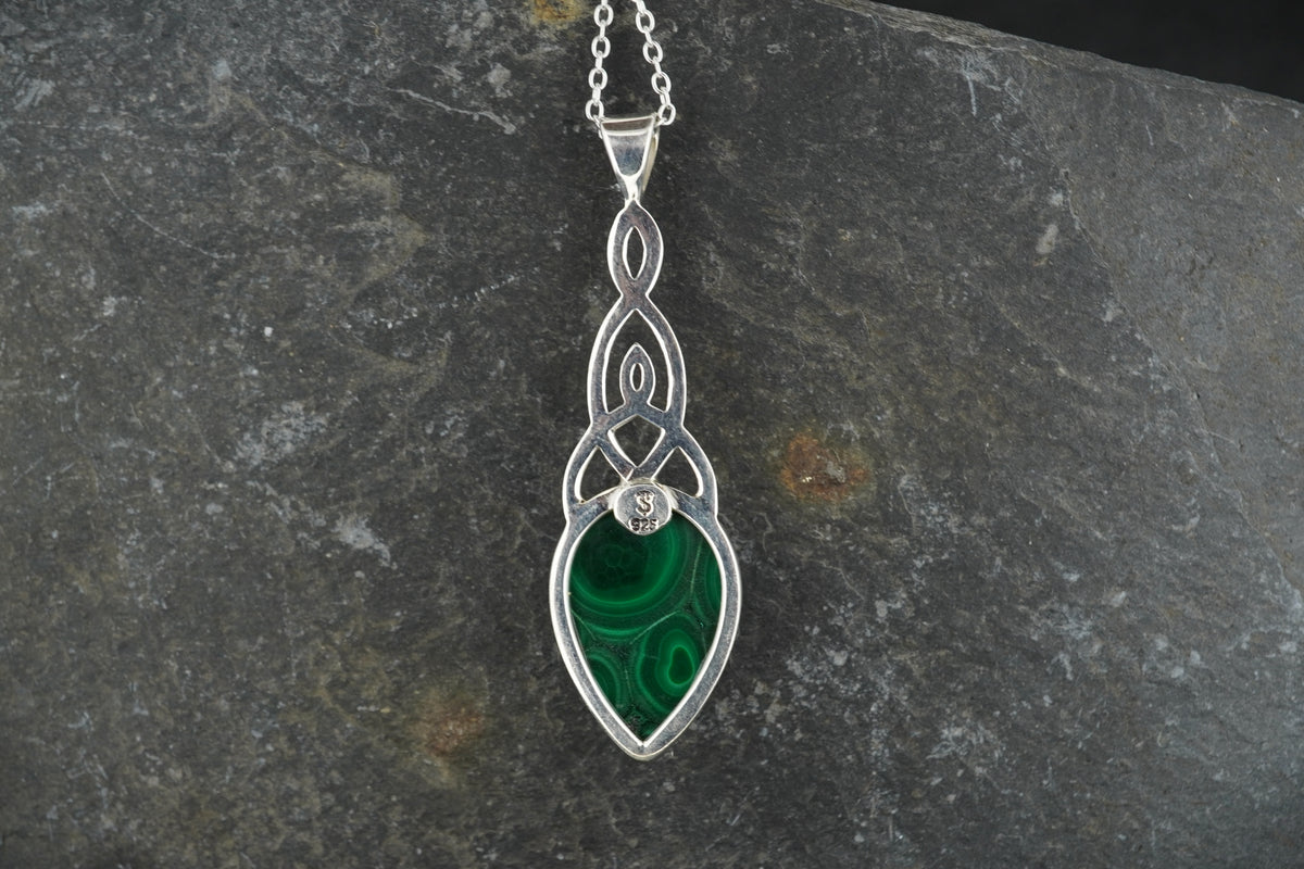Malachite Sterling Silver Celtic Pendant