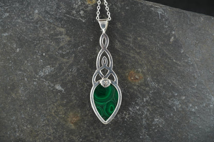 Malachite Sterling Silver Celtic Pendant