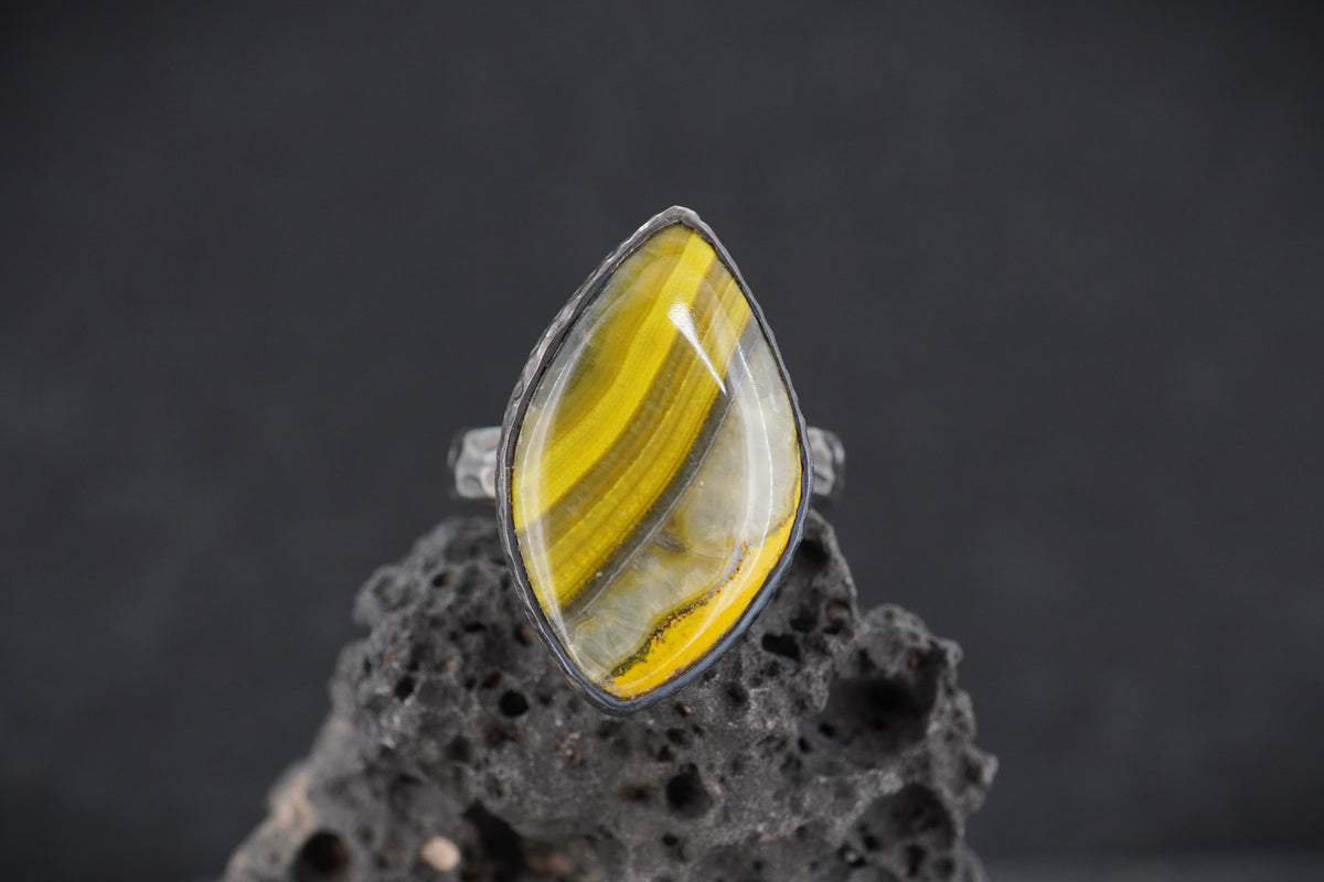 Bumblebee Jasper Hammered Sterling Silver Ring