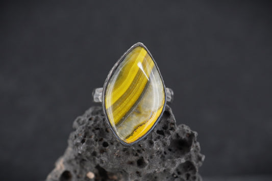 Bumblebee Jasper Hammered Sterling Silver Ring