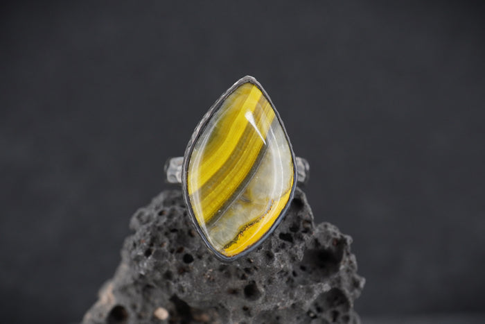 Bumblebee Jasper Hammered Sterling Silver Ring