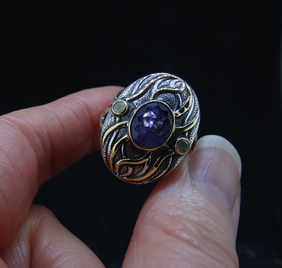 'Ostara' Scottish Amethyst & Diamonds in a Scottish Gold & Sterling Silver Ring