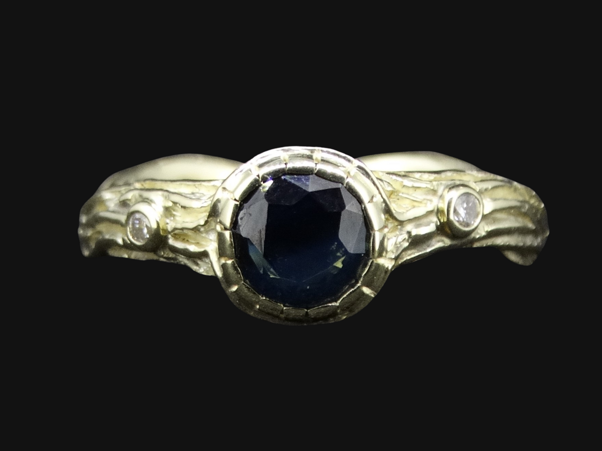 Rare Scottish Sapphire and Diamond Ring with Scottish Gold Band