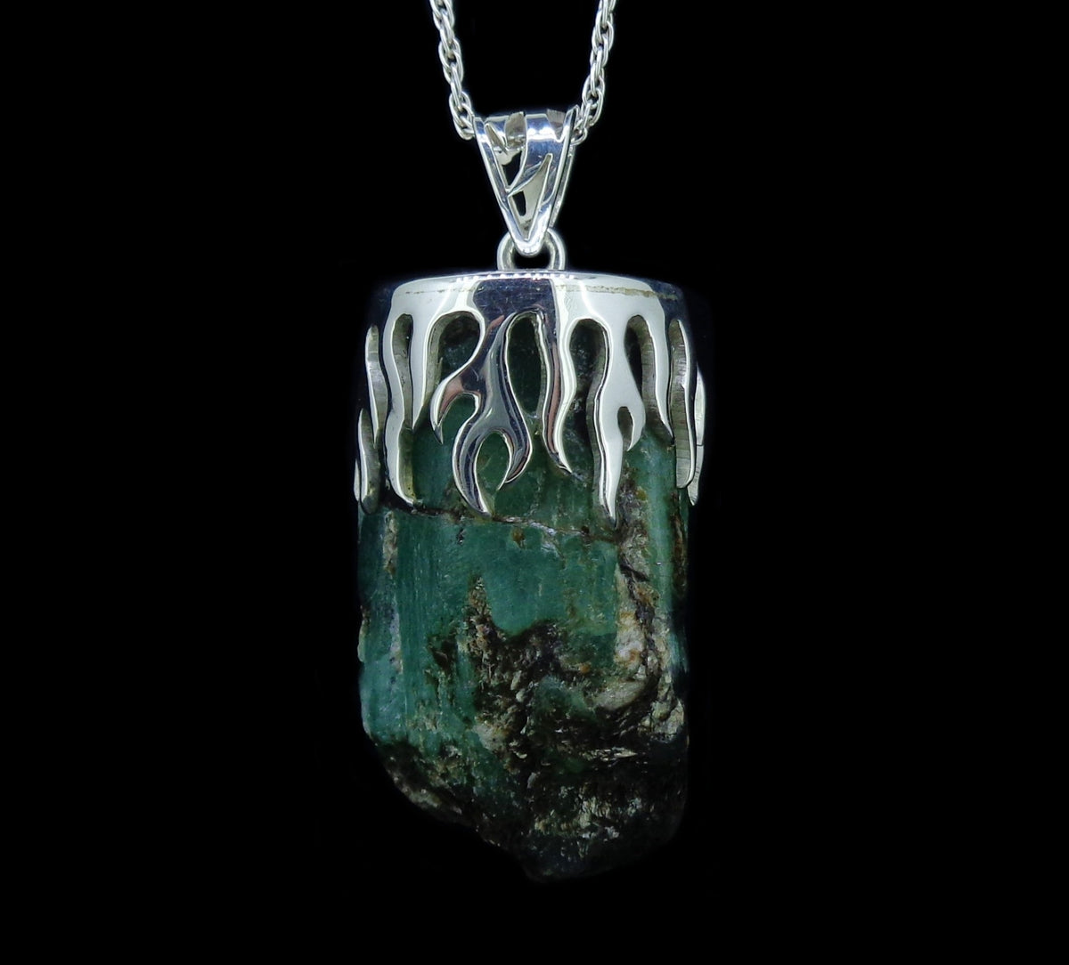 Natural Emerald Shard Sterling Silver Pendant