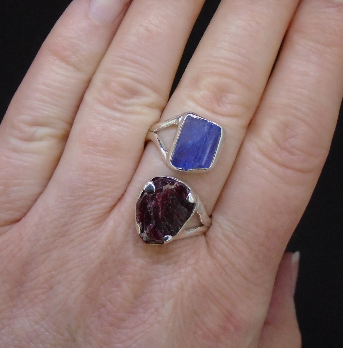 Spessartine Garnet & Blue Kyanite Sterling Silver Adjustable Ring