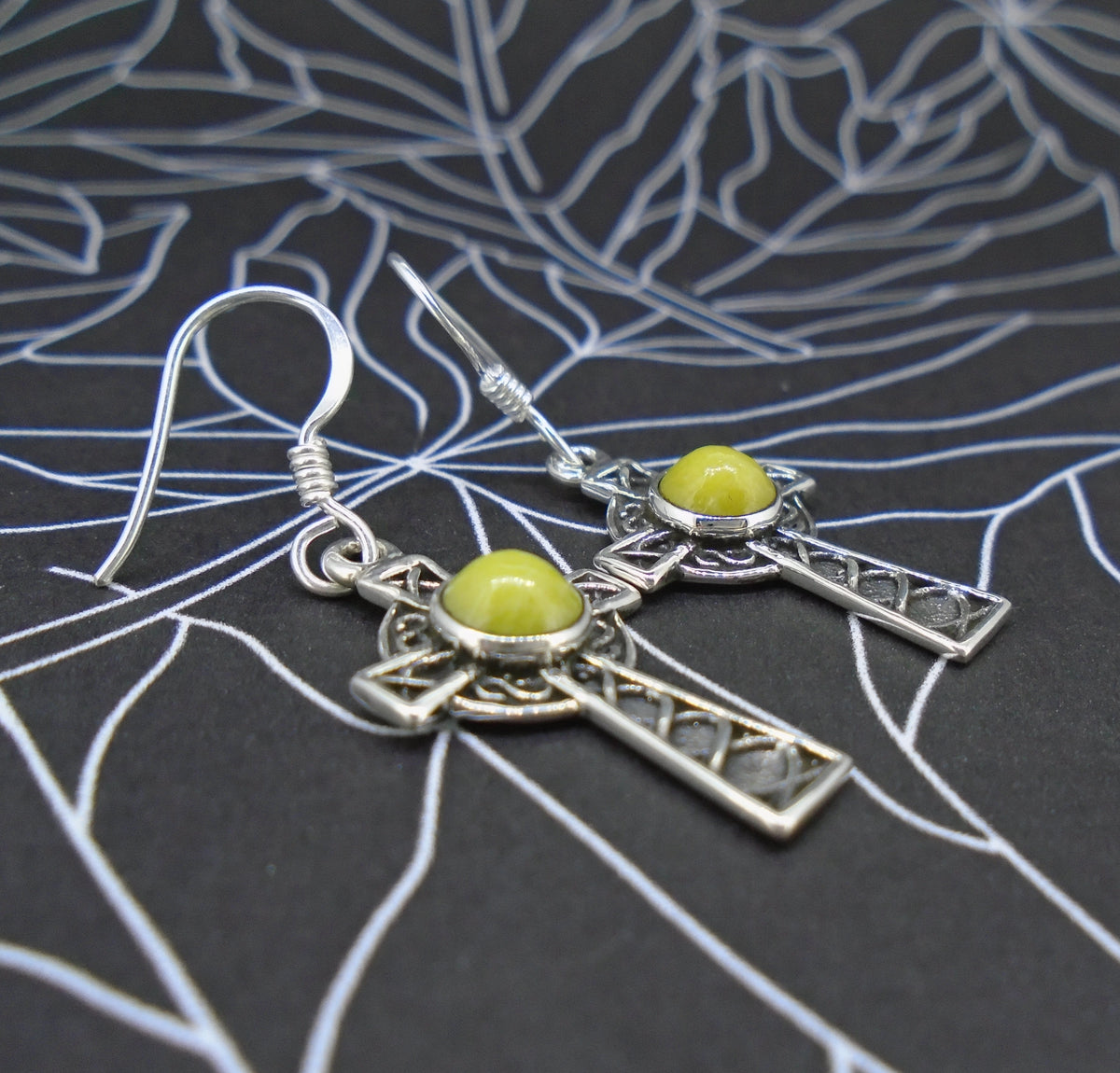Highland Marble  Sterling Silver Celtic Cross Earrings
